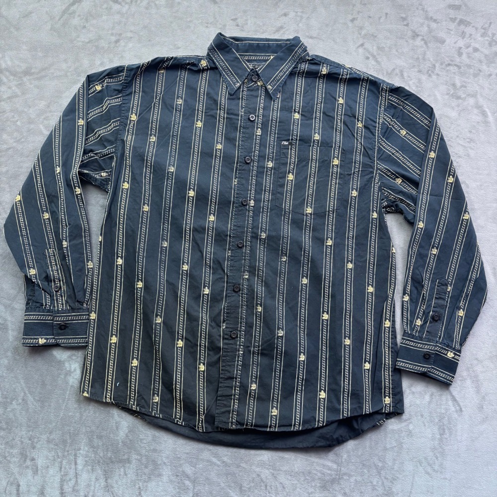 G-Unit Clothing Co Mens Black Gold Chain Stripe Button Down Shirt 2XL Y2K HipHop